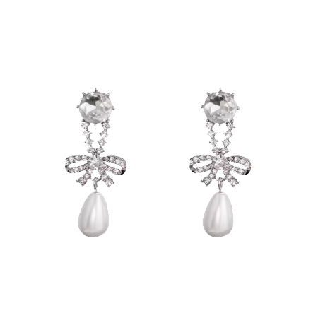 Bow Pearl Spiral Earrings
